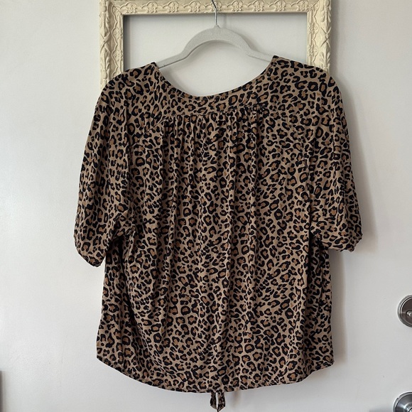 BEACHLUNCHLOUNGE | Brown Leopard Print Blouse Button Up Short Sleeve - Picture 8 of 11